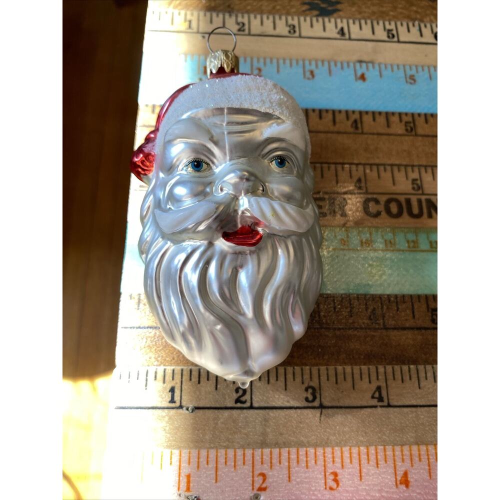 Vintage Blown‎ Glass ST NICK SANTA HEAD Jumbo Christmas Ornament West Germany - Picture 15 of 15